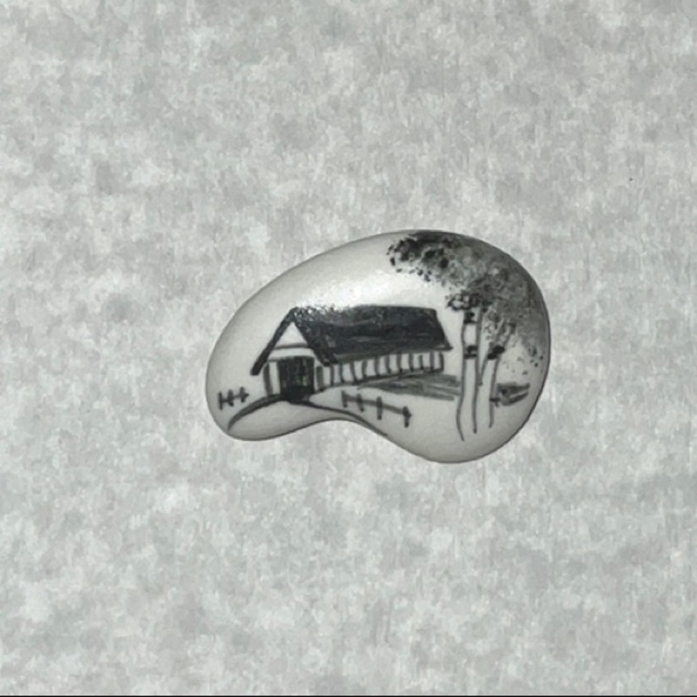 Ceramic Folk Art Hand Painted Nostalgic Bridge Scene Brooch Pin Vintage U.S.A.